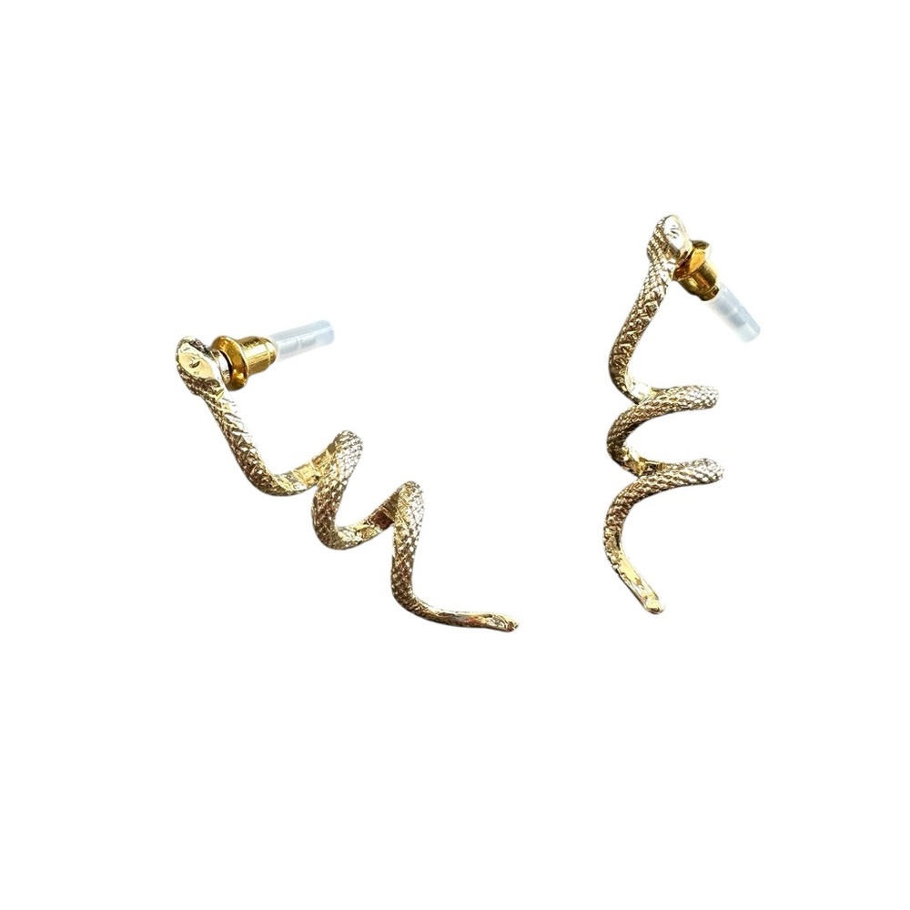 Textured Gold Snake Design Drop Style Earrings
